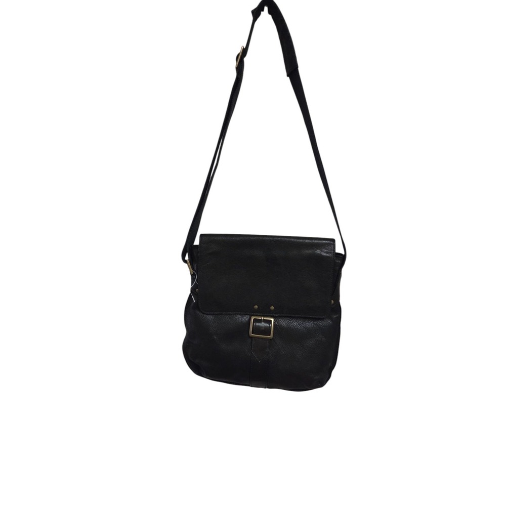 Leather Messenger Bag Crossbody Shoulder Bag‎ Buckle Flap Black